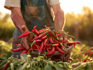 A farmer harvesting Chili