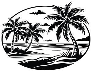 Fototapeta na wymiar Palm Tree On Water Scene Vector illustrator