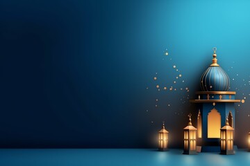 Eid mubarak and ramadan kareem greetings with islamic lantern and mosque. Eid al fitr background