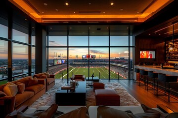 Magazine Image of a Soccer Stadium s Lavish VIP Suite with Panoramic Field Views and High End Amenities