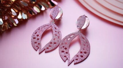 earrings pink glitter paper