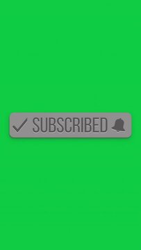 Vertical video animation of an animated, floating subscribe button with a bell button on a green background. - Suitable for video blog. 
