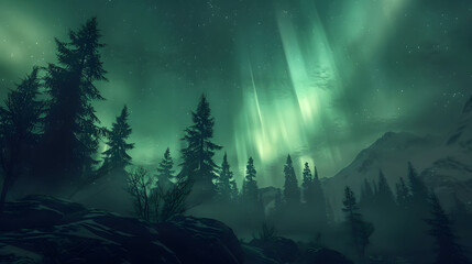 A scene of an aurora borealis over a forest, with colors more vivid than ever seen before.