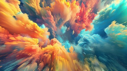 A storm of vibrant abstract explosions unleashing a sudden burst of colorful chaos. - obrazy, fototapety, plakaty