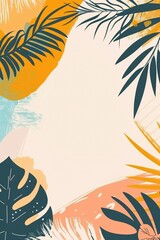 Fototapeta na wymiar Tropischer Sommer Hintergrund mit verschiedenen Pflanzen, Farben und Mustern und Platz für Text 