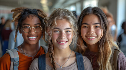 Fototapeta premium Three young women smiling for the camera