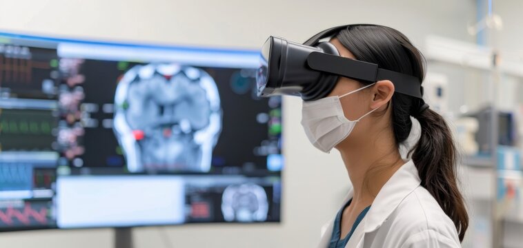 Medical Professional Analyzing Brain Scans Using VR.