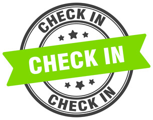 check in stamp. check in label on transparent background. round sign