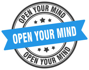 Fototapeta premium open your mind stamp. open your mind label on transparent background. round sign