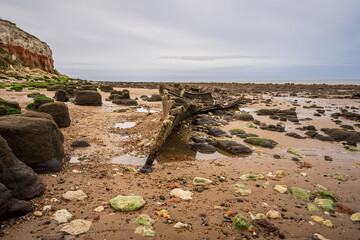 The Wreck of the Steam Trawler Sheraton and the Hunstanton Cliffs in Norfolk, England, UK