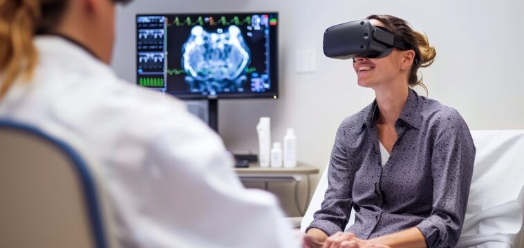 Patient Experiencing Medical VR Technology in Hospital.