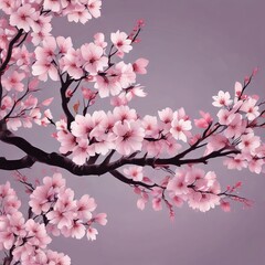 A pink flowered sakura tree branch against a gray background
