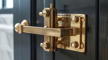 A close-up on an innovative solid brass cabinet latch, blending inspired design with the security of a protected lock for windows and doors
