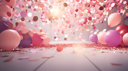 Pink party background with confetti - obrazy, fototapety, plakaty