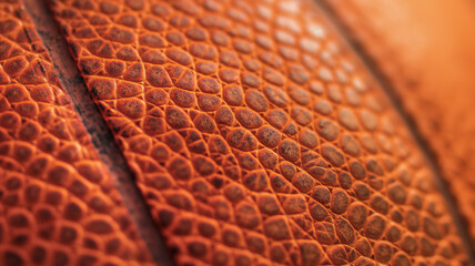 Close-up of textured orange basketball surface showing detailed pebble pattern.