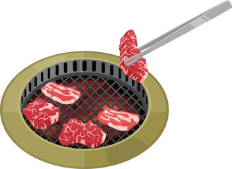 肉を焼いているイラスト