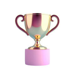 Fototapeta na wymiar A shiny trophy on a pink base
