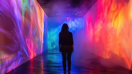 An immersive multimedia installation inviting viewers to explore and interact with sound, light, and space in a multisensory experience of creativity.