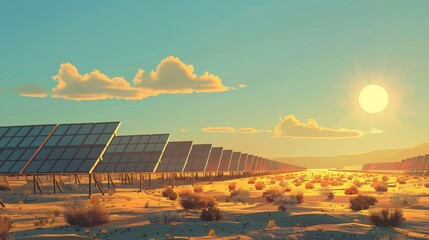 In a barren desert valley a sunlit field of solar panels spreads out as far as the eye can see a beacon of hope for harnessing the . . - obrazy, fototapety, plakaty