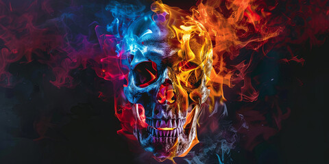 colorful skull made of fire, generative AI