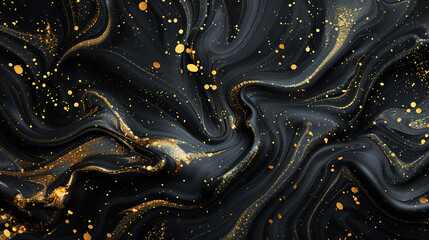 Luxurious Swirling Black Gold Abstract, Gold waves abstract background texture. Print, painting, design, fashion.