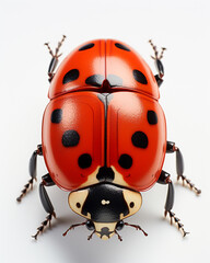 Fototapeta premium A hyper-realistic close-up of a ladybird, its red and black-spotted shell rendered in exquisite clay detail, isolated against a pure white background, symbolizing purity and the natural beauty of smal
