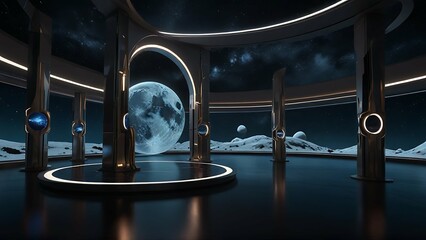 In the most advanced and futuristic chamber on the moon's surface, lies a dazzling fusion of technology and elegance.