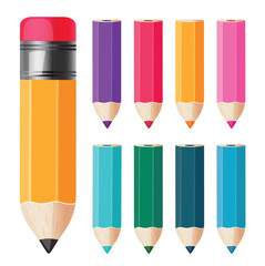 School color pencil vector set design. School elements student pencil and colorful color pencil drawing and writing items collection isolated in white background. Vector illustration school color 