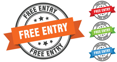 free entry stamp. round band sign set. label