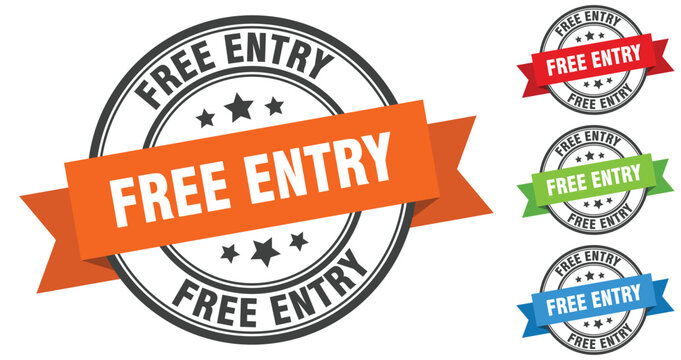 free entry stamp. round band sign set. label