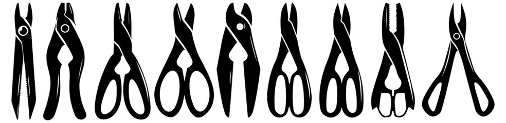 Pliers, Silhouettes of Construction equipment, black filled, simple vector, isolate on transparent background  - obrazy, fototapety, plakaty
