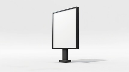 3D illustration of blank vertical billboard standing on the ground against white background.