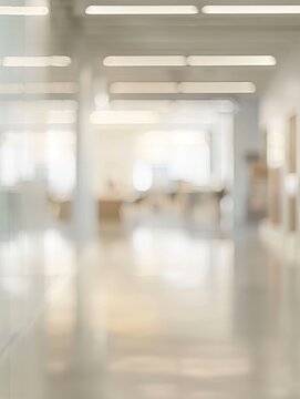 A blurry photo of a modern bright office space with no people in it