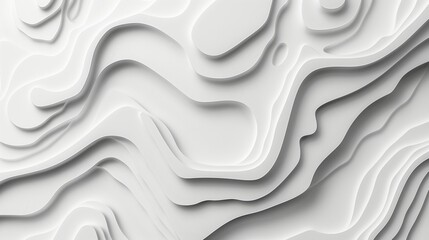 3d illustration of minimalist abstract white topographic map background.