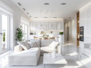 Modern apartment bright interior minimalistic scandinavian design, professional photo