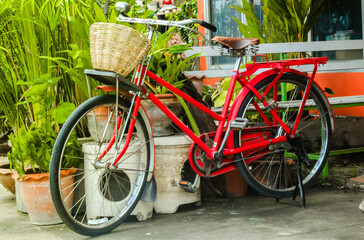 A very beautiful red vintage old bicycle.