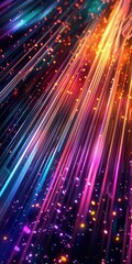Stunning 3d render of abstract multicolor spectral lines of light in multiverse space, dark background