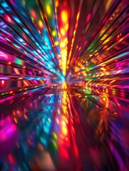 Stunning 3d render of abstract multicolor spectral lines of light reflecting in perspective,...
