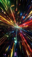 Stunning 3d render of abstract multicolor spectral lines of light in multiverse space, dark background