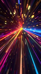 Obraz premium Stunning 3d render of abstract multicolor spectral lines of light reflecting in perspective, background, screensaver 