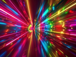 Obraz premium Stunning 3d render of abstract multicolor spectral lines of light reflecting in perspective, background, screensaver 