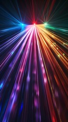 Stunning 3d render of abstract multicolor spectral lines of light in perspective, dark background