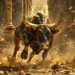 Muurstickers Charging gold bull market confidence © Seksan