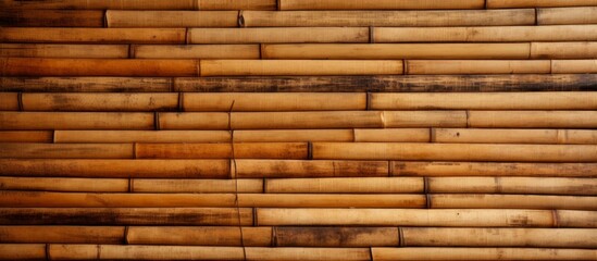Detailed view of a bamboo wall featuring numerous wooden elements creating a textured and natural aesthetic