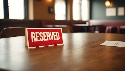 Reserved concept image with reserved sign on a table in a restaurant against the background of empty tables in a cafe - Powered by Adobe