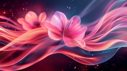 Soft pink flowers flowing on pink waves, Gentle calming and soothing pink flowers and a soothing wavy background, AI generated - obrazy, fototapety, plakaty