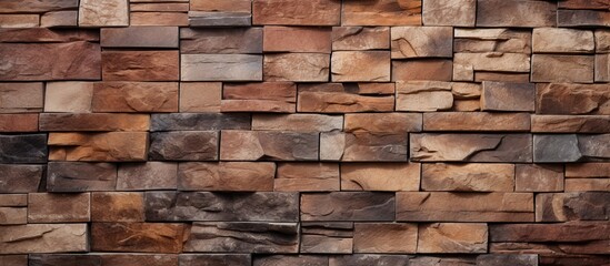 Close-up view of a sturdy wall constructed with a variety of brown and tan bricks, showcasing a textured surface