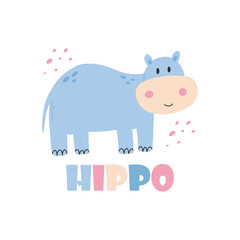 Cute vector illustration with hippopotamus. Kids hippo print.