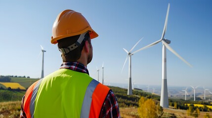 Engineer Observing Wind Farms
