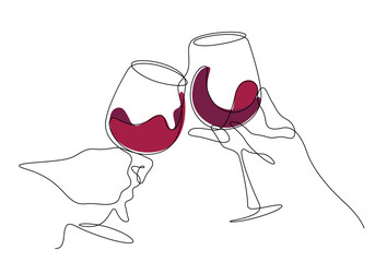 one line continuous drawing of wine glass celebratory toast cheers together